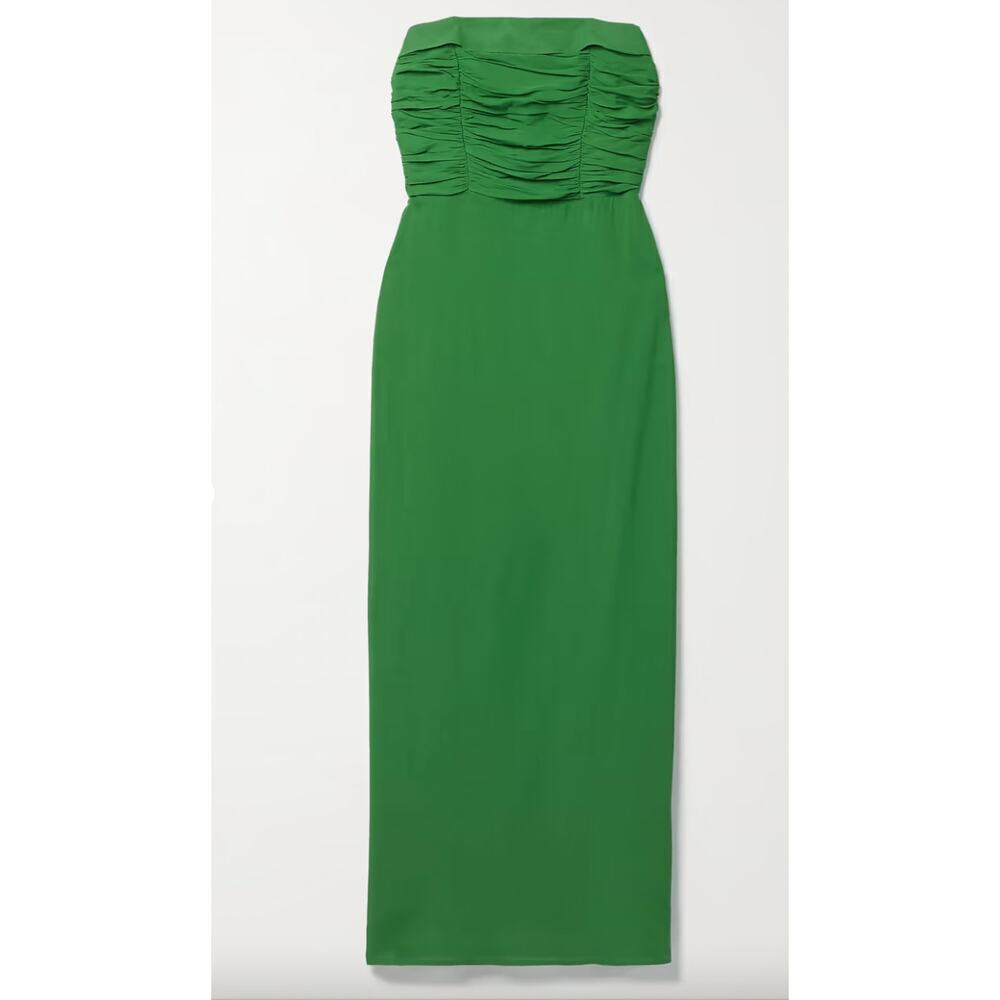 EUC $365 Reformation Lore Ruched Strapless Kelly Green Midi Dress - Picture 9 of 10